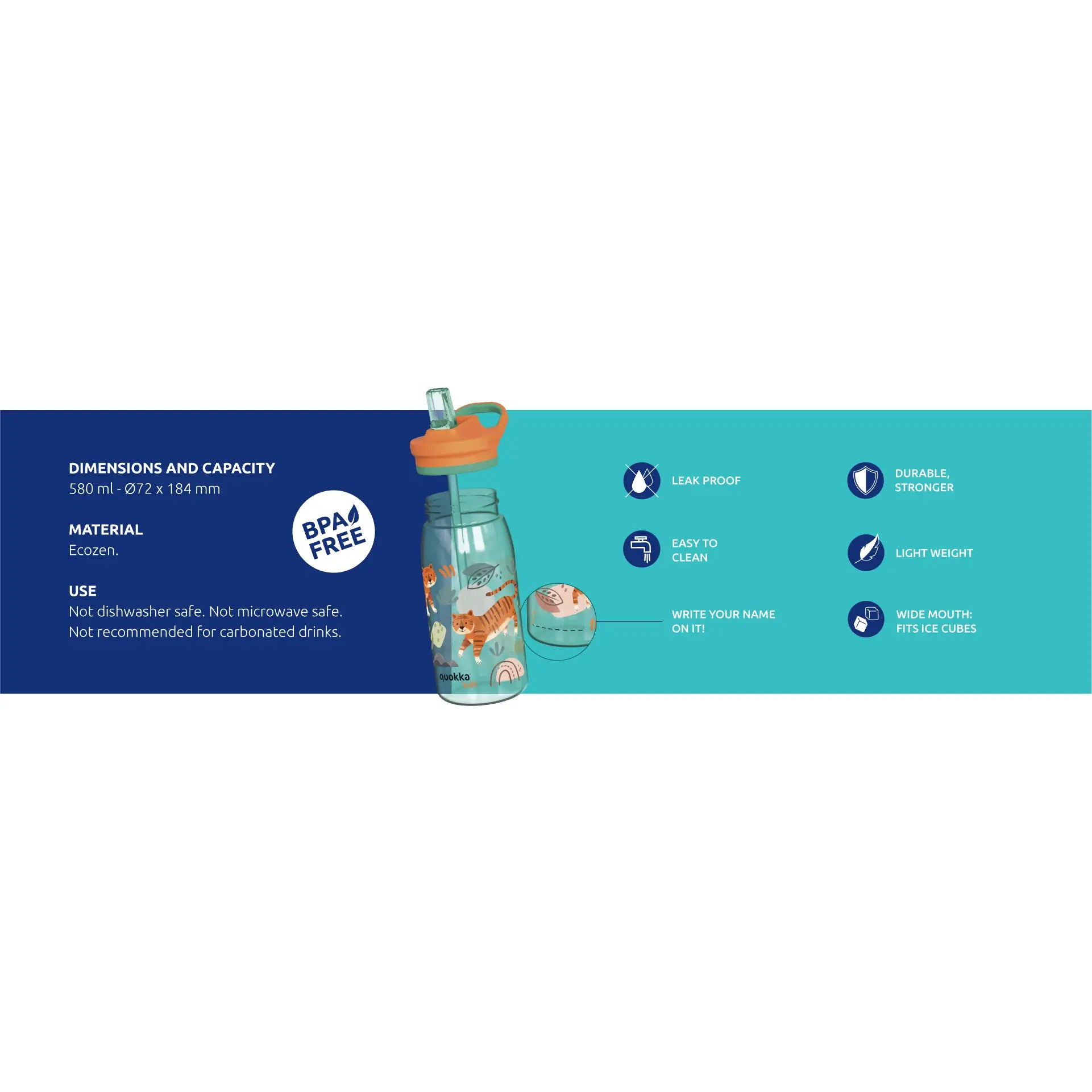 Botella plástico QUOKKA GLOW CARS con pajita 580ML