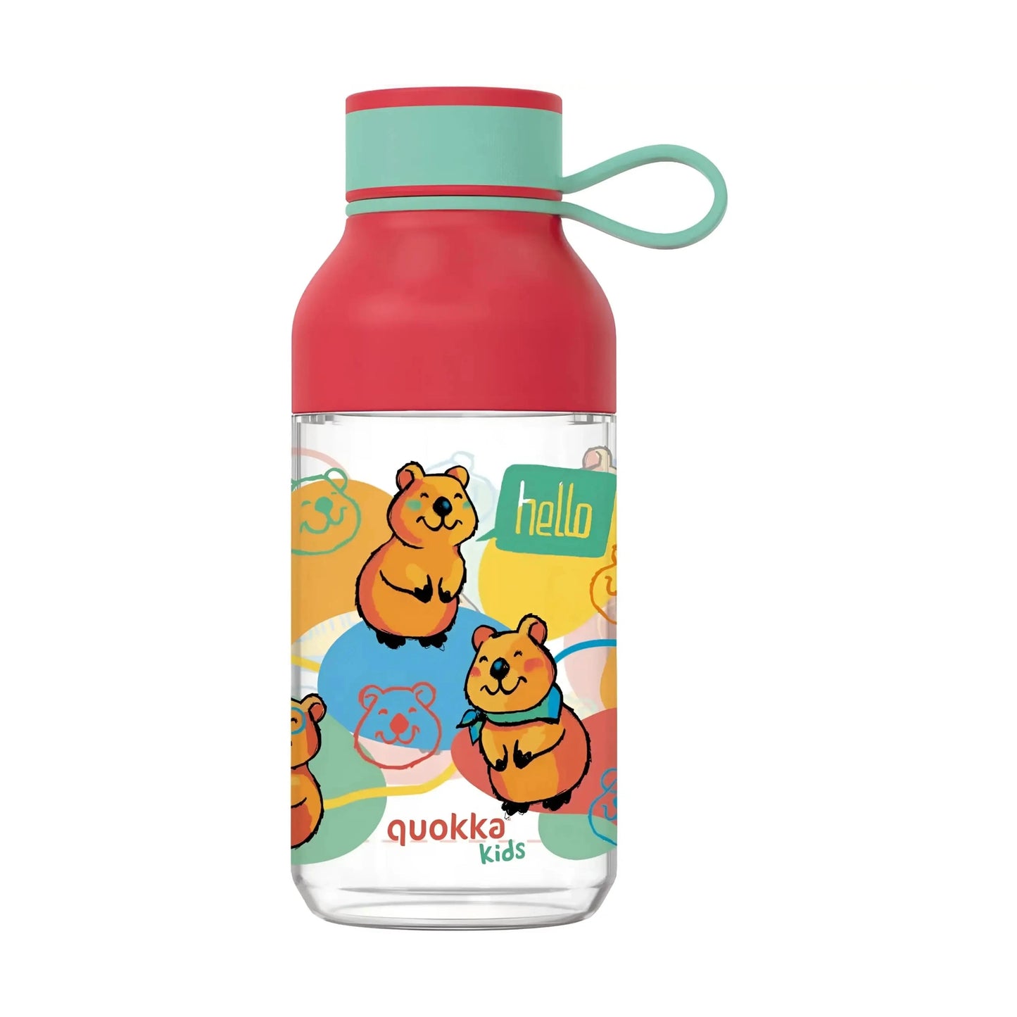 Botella plástico QUOKKA ICE KIDS HAPPY con colgador 430ML