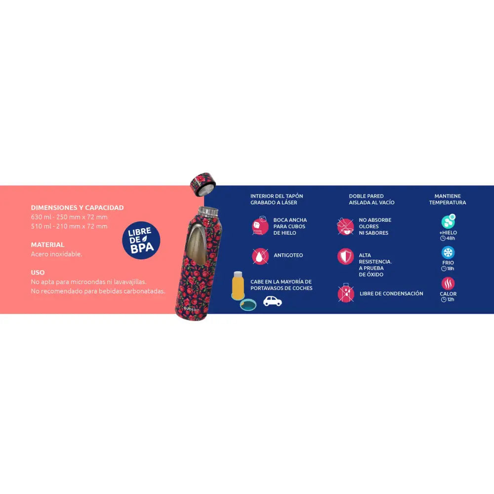 Botella térmica Quokka Solid Tigers 630ml mantiene frío y calor para todo tipo de bebidas niños adultos acero inoxidable