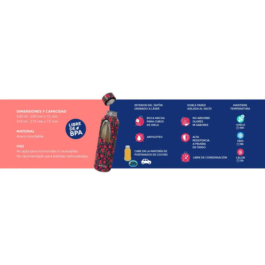 Botella térmica Quokka Solid Tigers 630ml mantiene frío y calor para todo tipo de bebidas niños adultos acero inoxidable