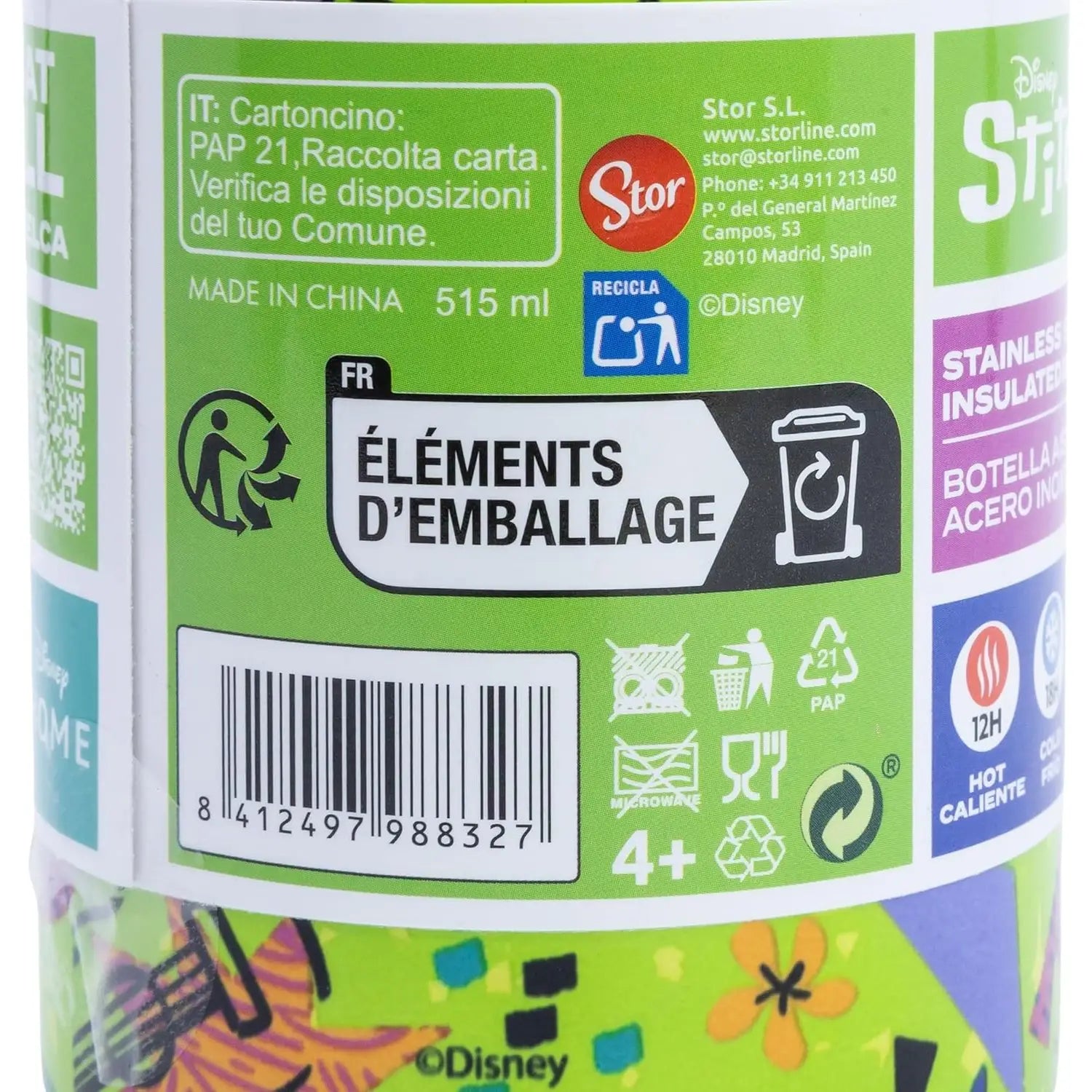 Botella termo acero inoxidable 515ml STITCH GREEN PARTY