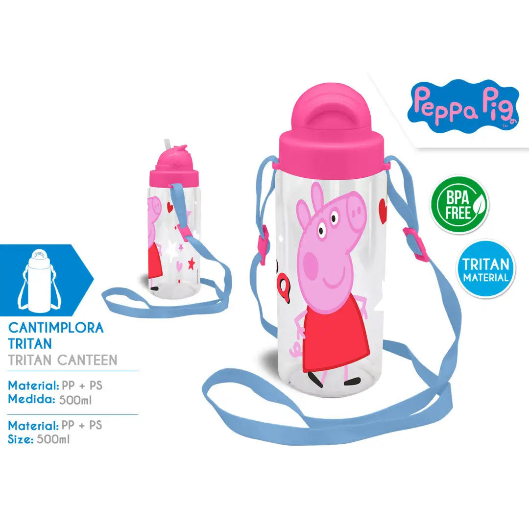 Botella tritan con asa y pajita PEPPA PIG 500ML