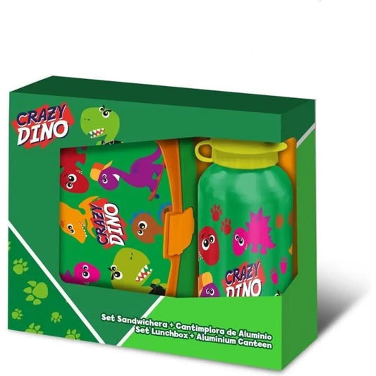 Cantimplora aluminio 500ml + Sandwichera Crazy Dino Set Botella