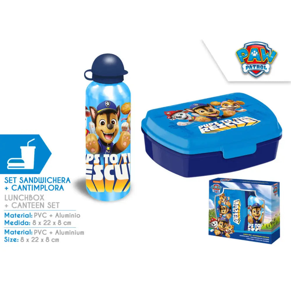 Cantimplora aluminio 500ml + Sandwichera Patrulla Canina Set Botella