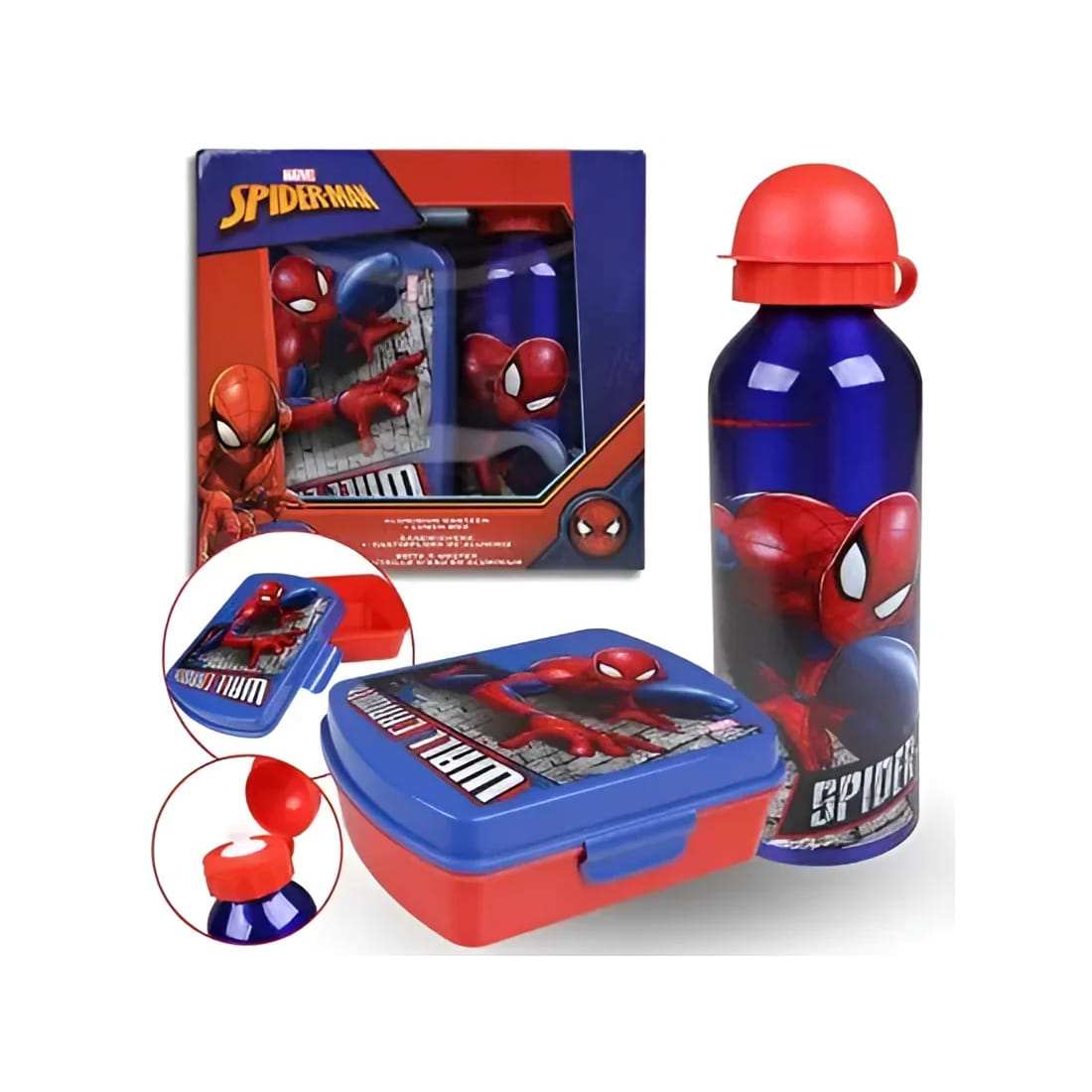 Cantimplora aluminio 500ml Spiderman con sandwichera
