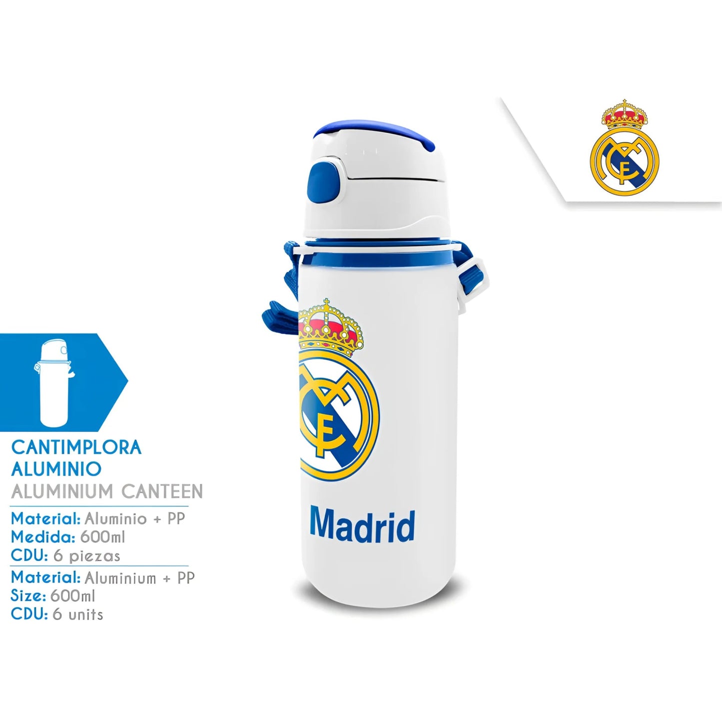 Cantimplora botella de agua 600ml aluminio con asa Real Madrid - Botella