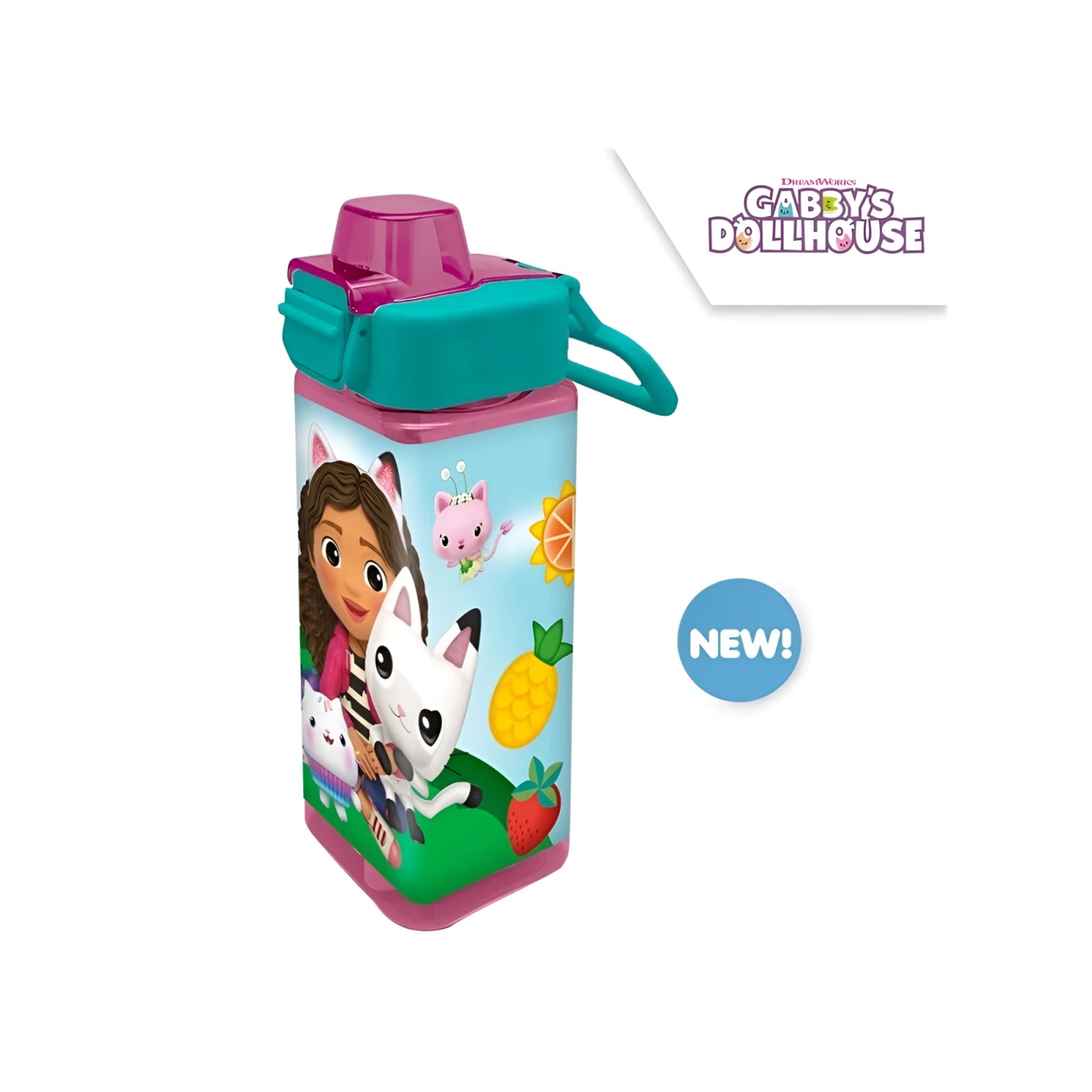 Cantimplora cuadrada GABBY´S DOLLHOUSE 500ml - Ideal para el Cole y Parque - Botella