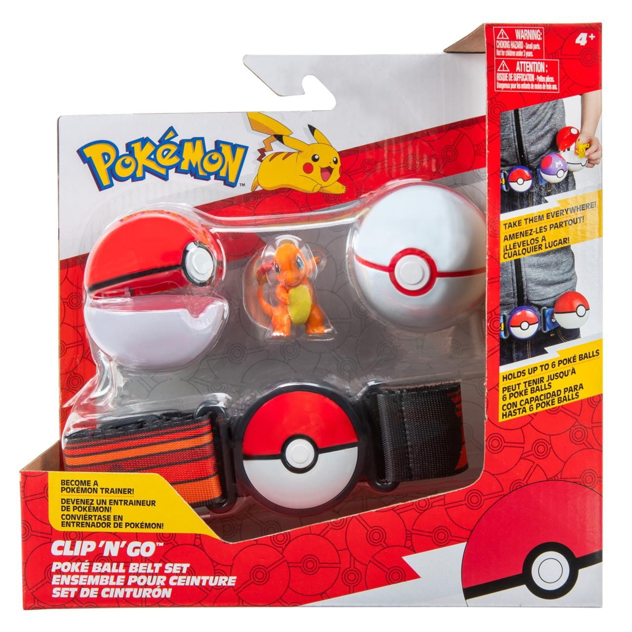 Cinturón Pokemon Clip´n go 1 figura Charmander y 2 pokeball - muñeca