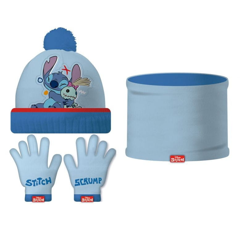 Conjunto de braga guantes y gorro Stitch Disney