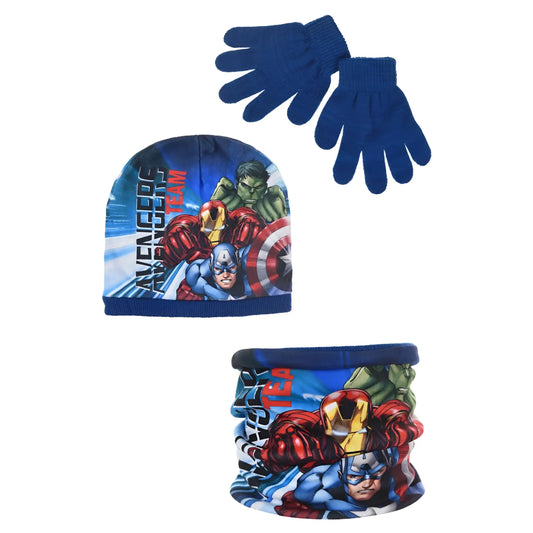 Conjunto gorro guantes y braga infantil AVENGERS - Azul