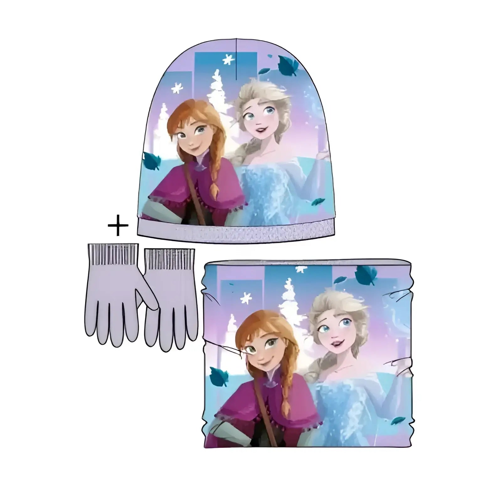 Conjunto gorro guantes y braga infantil FROZEN Lila