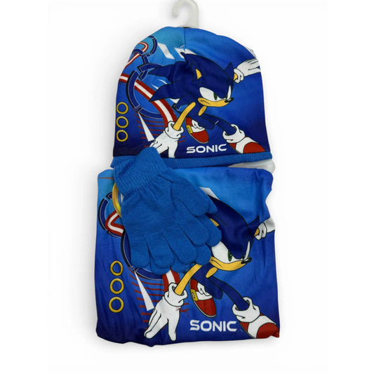 Conjunto gorro guantes y braga infantil SONIC Azul