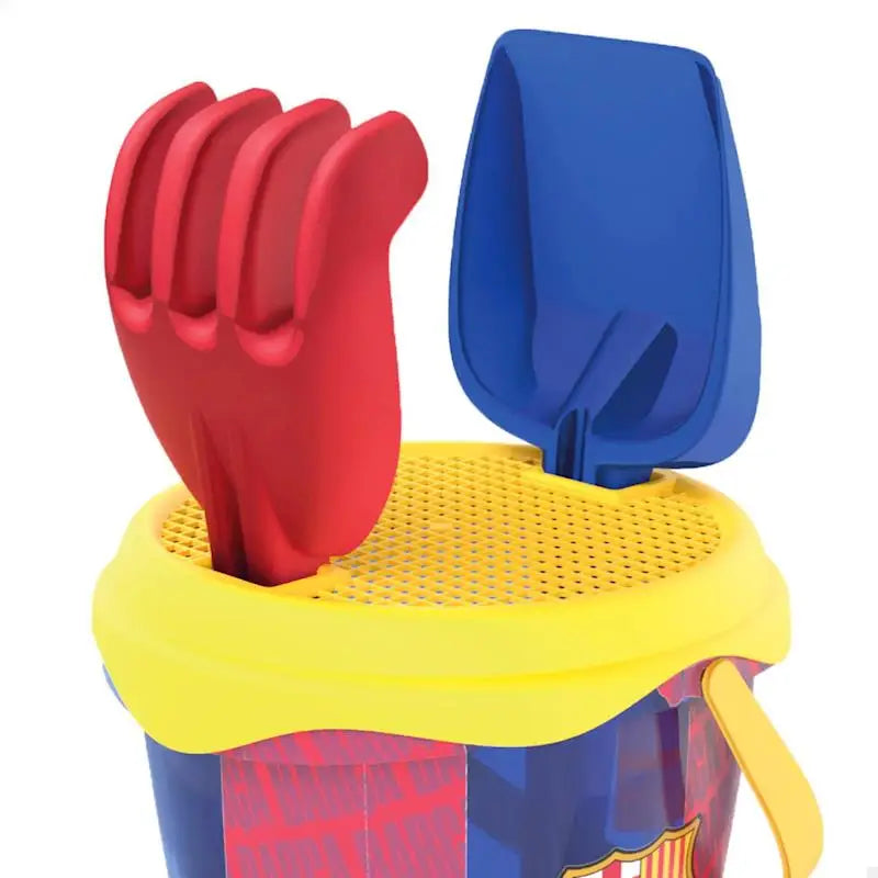 Cubo de playa FC Barcelona 18cm con pala rastrillo y cedazo