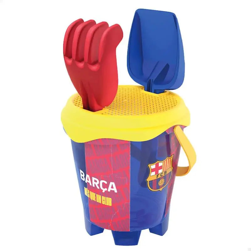 Cubo de playa FC Barcelona 18cm con pala rastrillo y cedazo