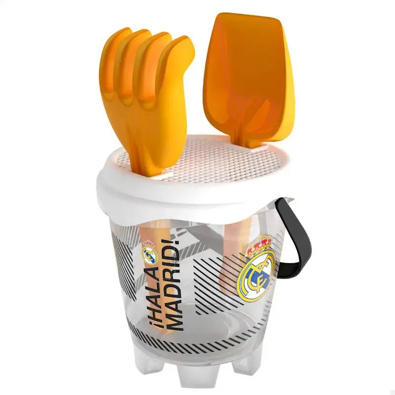 Cubo de playa Real Madrid 18cm con pala rastrillo y cedazo