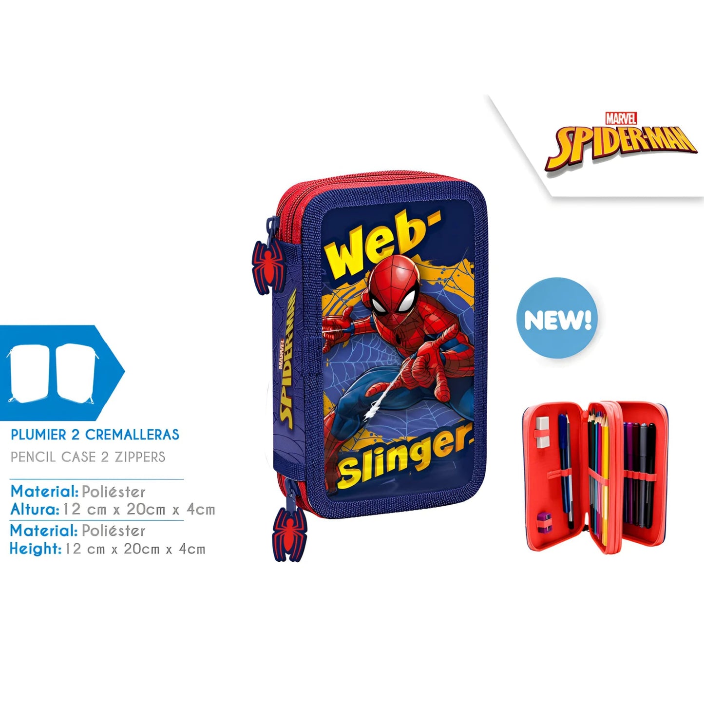 Estuche plumier completo 2 cremalleras Spiderman - Mochila infantil