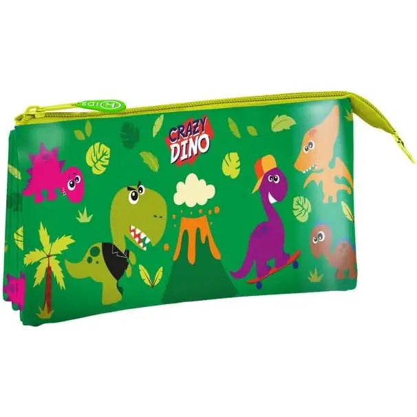 Estuche portatodo triple CRAZY DINO 22x13cm dinosaurios