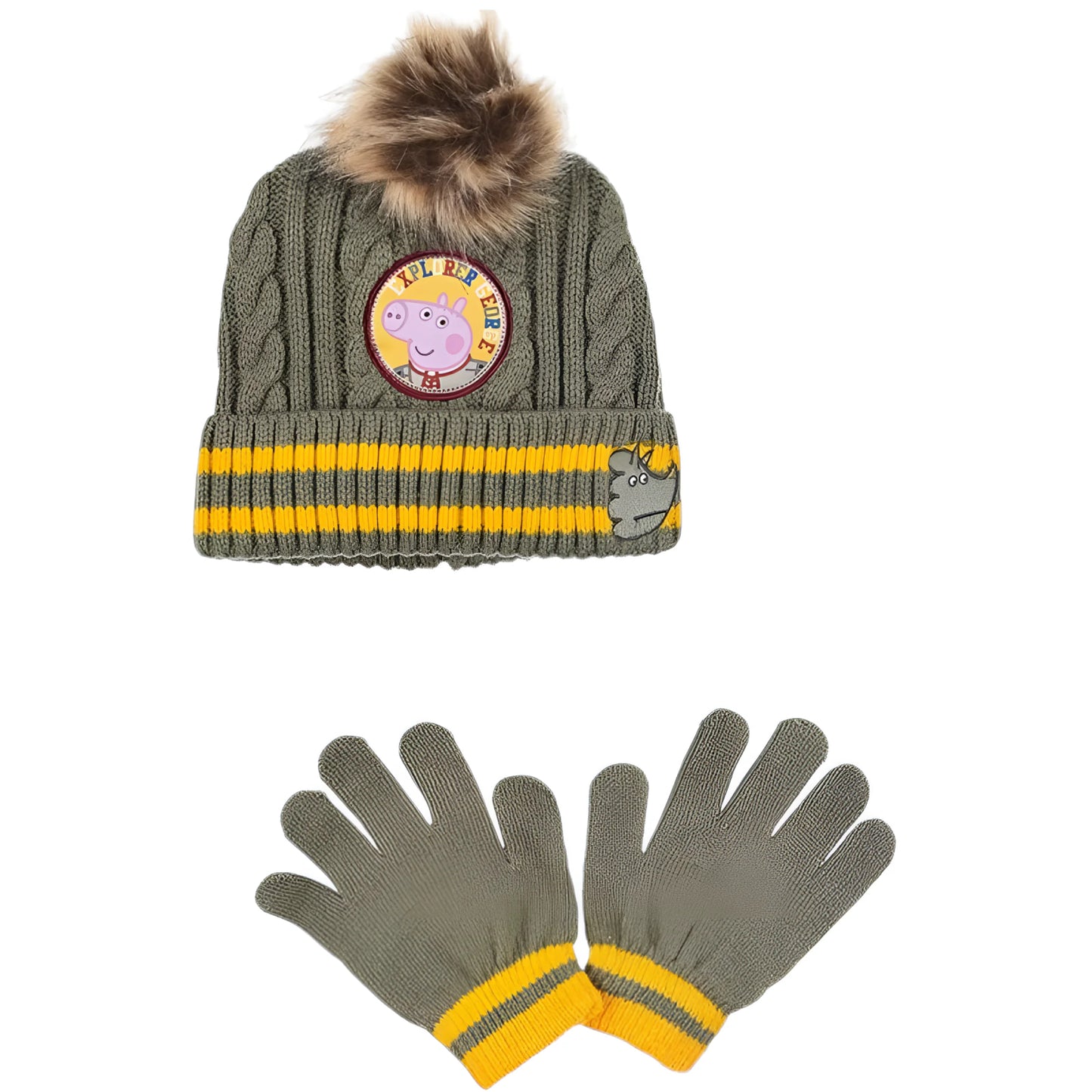 Gorro mas guantes Peppa Pig 54 y 52 cm en verde naranja - Verde