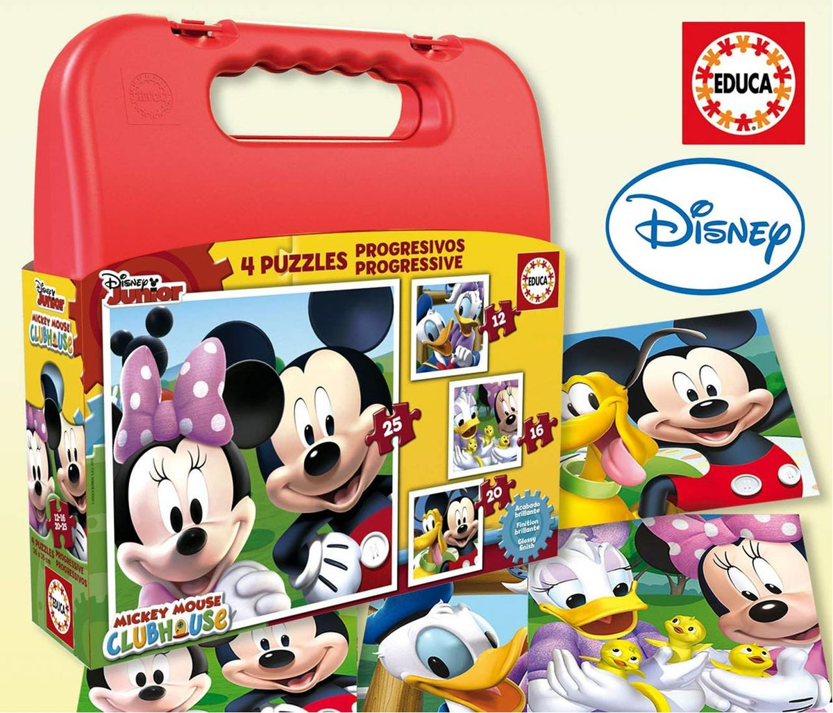 Puzzles progresivos 12-16-20-25 piezas Mickey Mouse en maletín