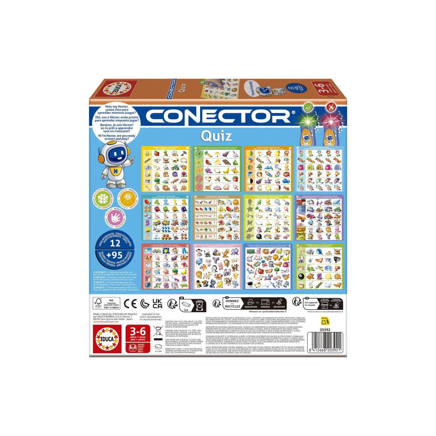 Juego conector Quiz. Incluye 6 láminas con 12 temáticas boli luz y sonido - Juguete