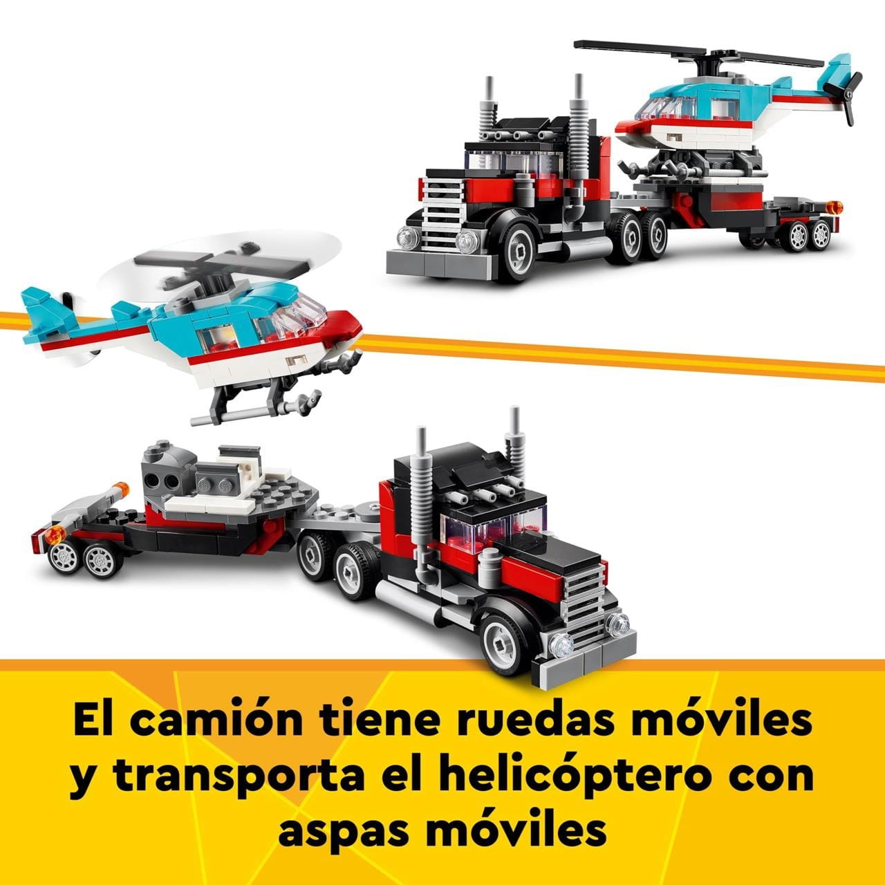 Juego de construcción camión plataforma con helicóptero Lego Creator 31146 - Juguete