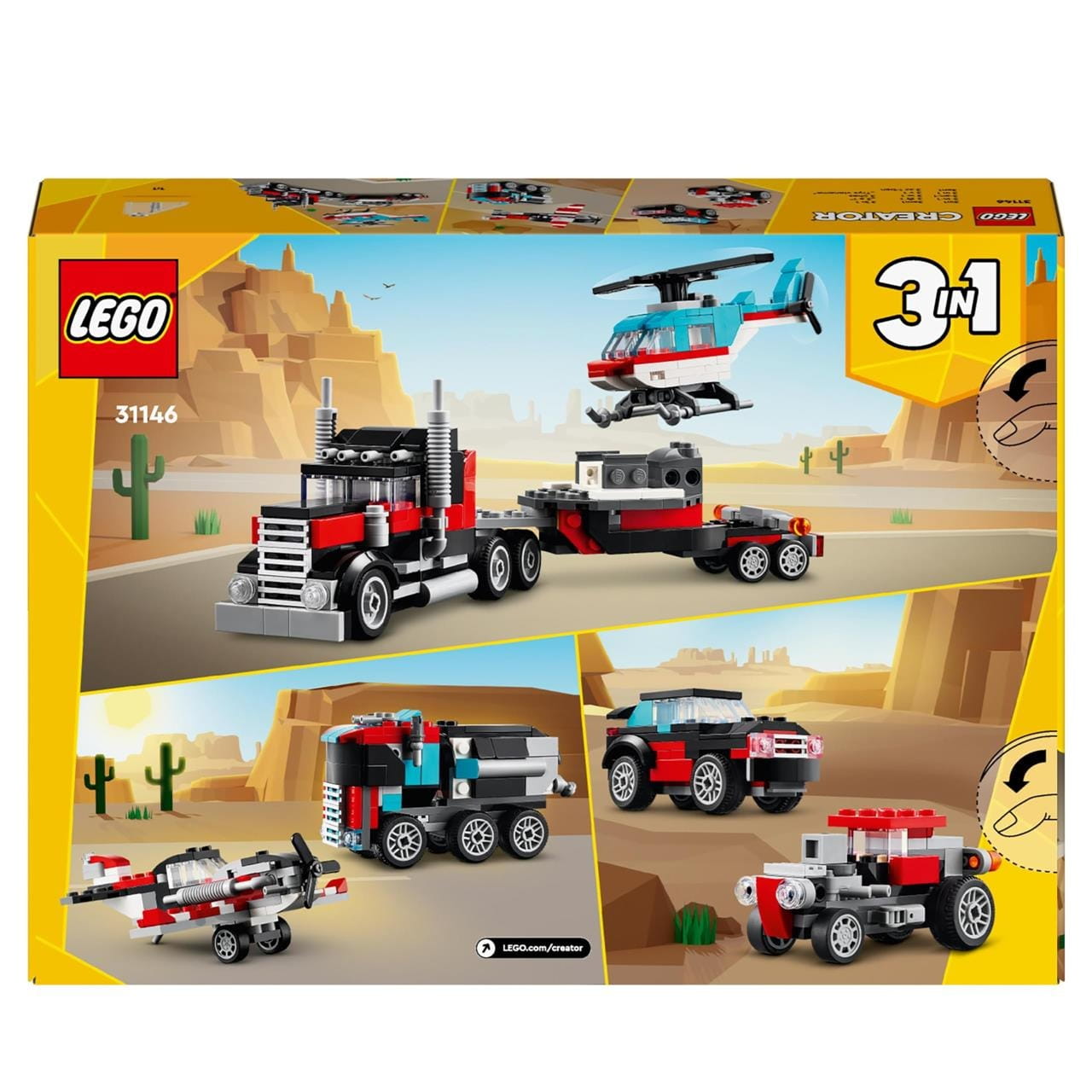 Juego de construcción camión plataforma con helicóptero Lego Creator 31146 - Juguete