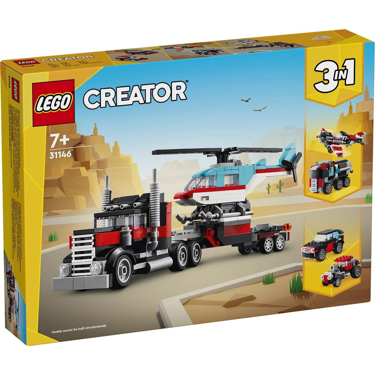 Juego de construcción camión plataforma con helicóptero Lego Creator 31146 - Juguete