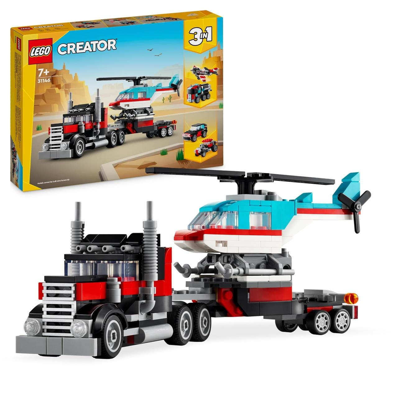 Juego de construcción camión plataforma con helicóptero Lego Creator 31146 - Juguete