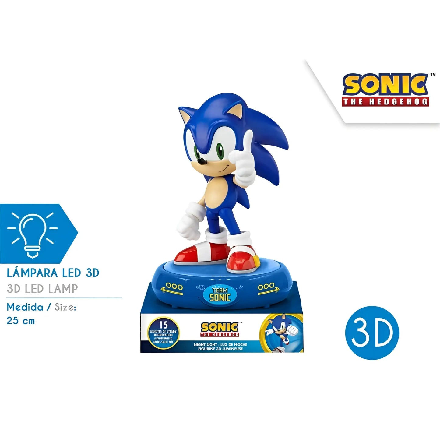 Lámpara nocturna infantil 3D SONIC luz de noche