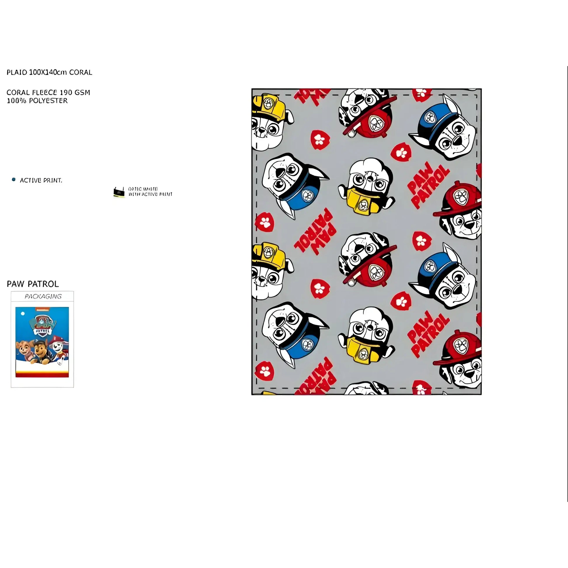 Manta coralina PATRULLA CANINA 100x140cm