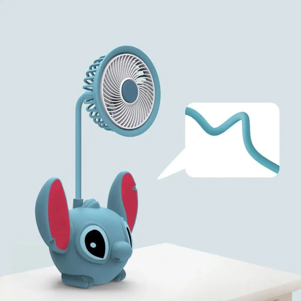 Mini ventilador plegable USB con sacapuntas de Stitch en rosa o azul (12x22x7,6cm) Ventilador