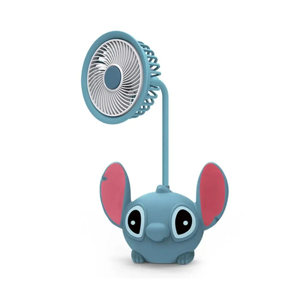 Mini ventilador plegable USB con sacapuntas de Stitch en rosa o azul (12x22x7,6cm) Azul Ventilador