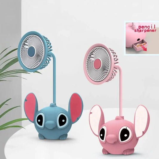 Mini ventilador plegable USB con sacapuntas de Stitch en rosa o azul (12x22x7,6cm) Ventilador