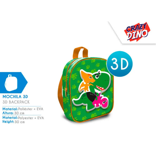 Mochila 3D 24cm Crazy Dino infantil