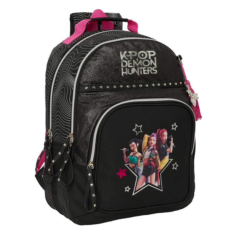 Mochila doble adaptable a carro K-POP Demon Hunters - Huntrix ’Energy’ negra 32x15x42cm