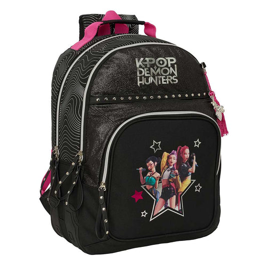 Mochila doble adaptable a carro K-POP Demon Hunters - Huntrix ’Energy’ negra 32x15x42cm