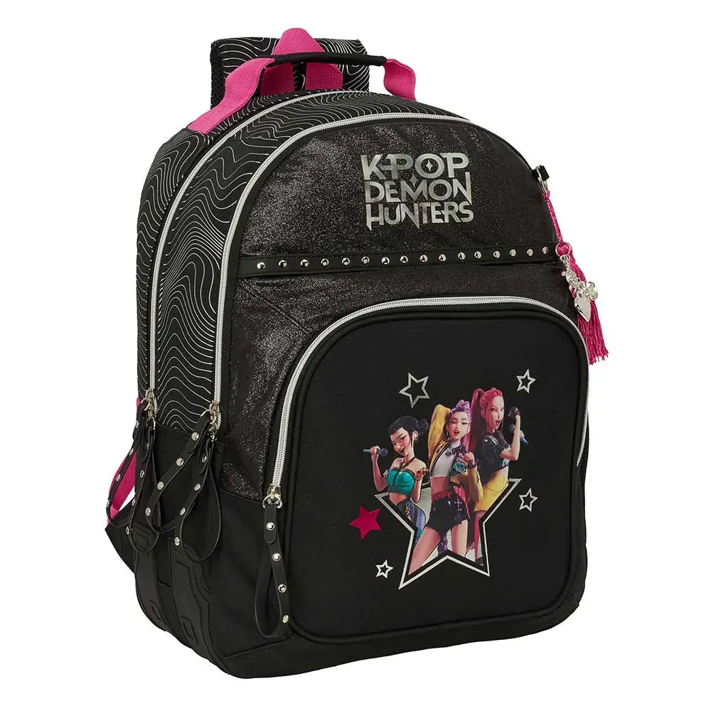 Mochila doble adaptable a carro K-POP Demon Hunters - Huntrix ’Energy’ negra 32x15x42cm