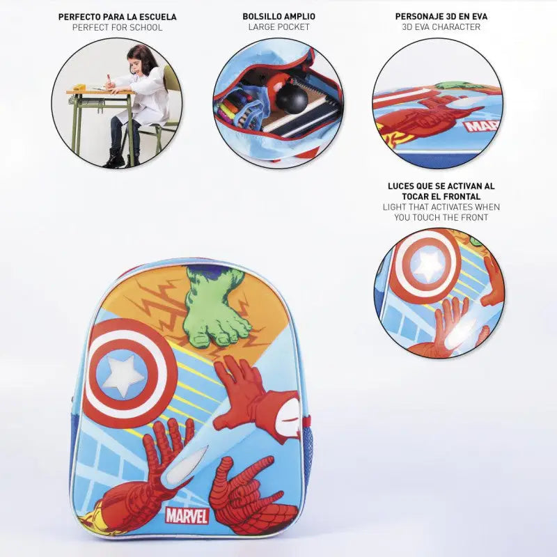 Mochila Escolar Infantil Marvel 3D para Niños – Resistente Cómoda y Diseño Llamativo Perfecta Colegio Uso Diario