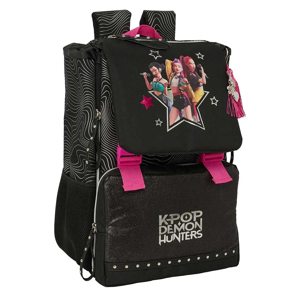 Mochila extensible K-POP Demon Hunters - Huntrix ’Energy’ negra 28,5x15x41cm