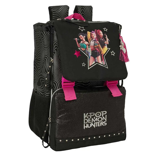 Mochila extensible K-POP Demon Hunters - Huntrix ’Energy’ negra 28,5x15x41cm