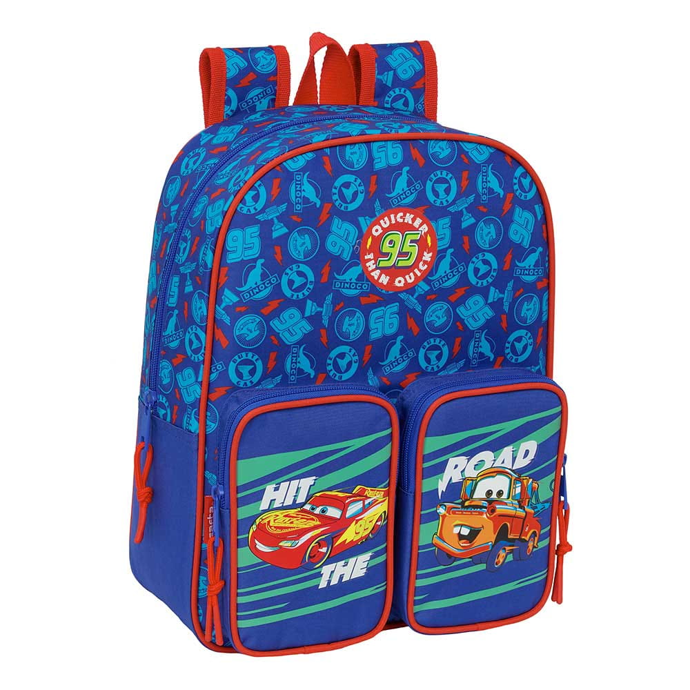 Mochila infantil Cars Rayo McQueen y Mate con bolsillos adaptable a carro 27x10x33cm