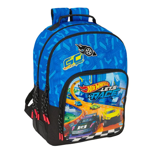 Mochila infantil doble Hot wheels Let´s race adaptable a carro 32x15x42cm