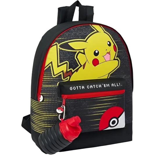 Mochila infantil escolar POKÉMON PIKACHU 39X31X12CM con botella plegable