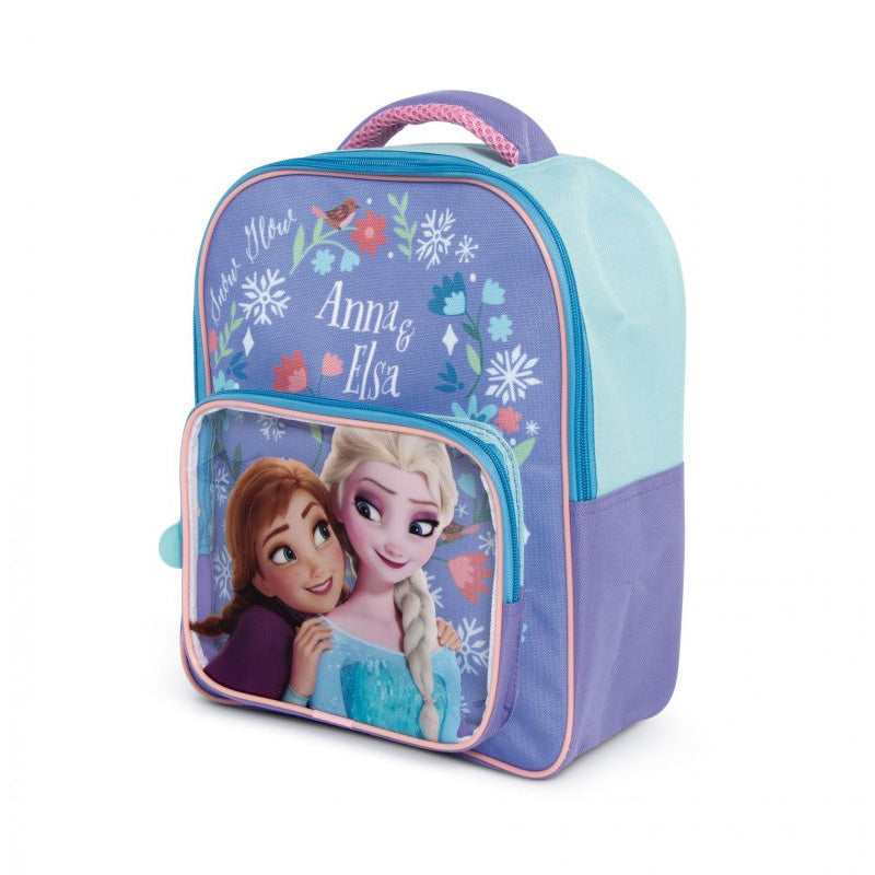Mochila infantil Frozen Anna y Elsa con bolsillo transparente 30x24,5x11cm