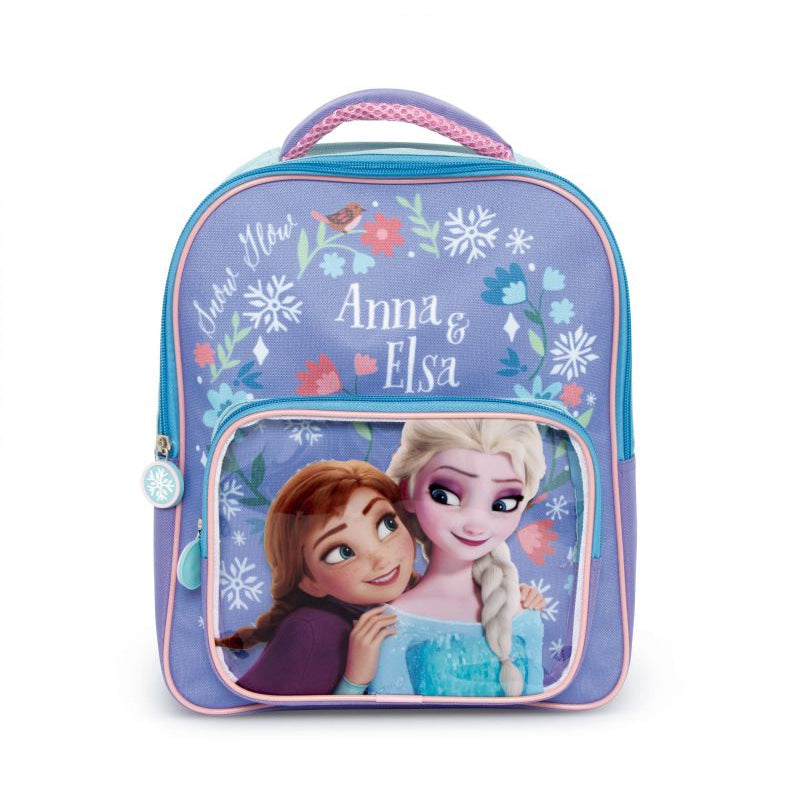 Mochila infantil Frozen Anna y Elsa con bolsillo transparente 30x24,5x11cm