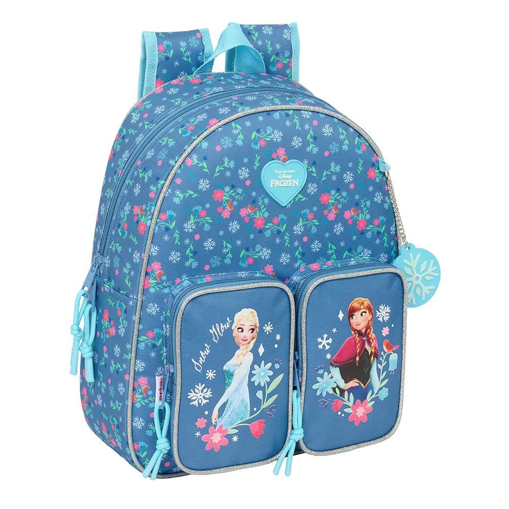 Mochila infantil Frozen Anna y Elsa con bolsillos adaptable a carro 28x10x34cm