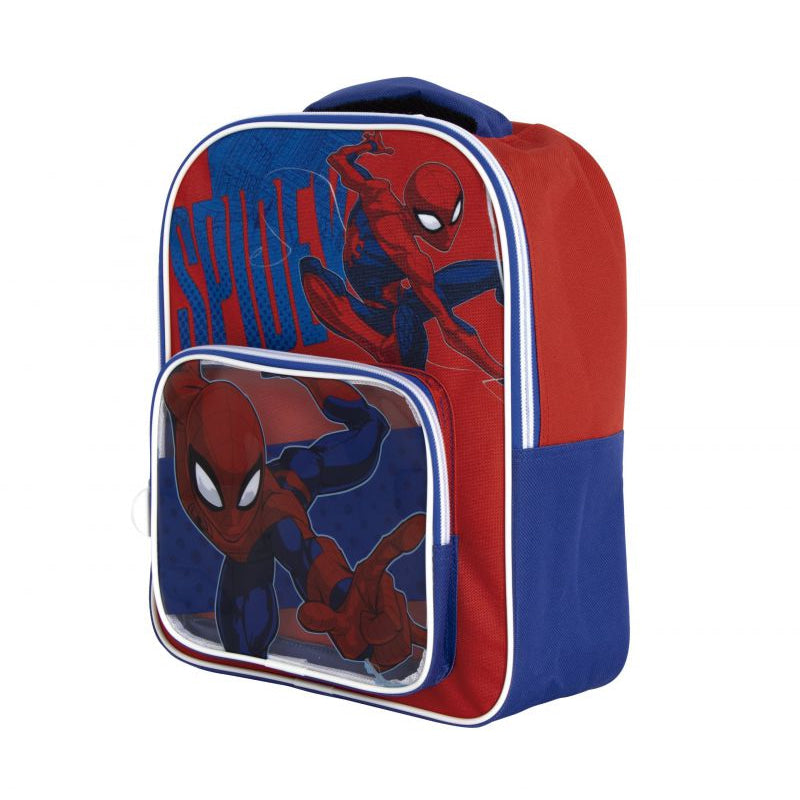 Mochila infantil Spiderman con bolsillo transparente 30x24,5x11cm