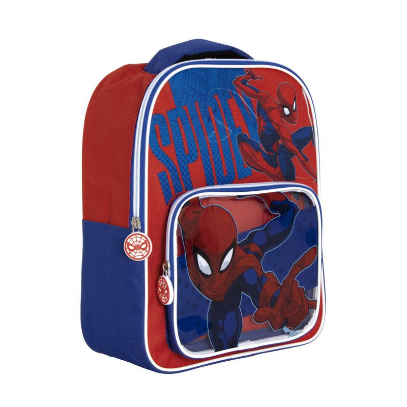 Mochila infantil Spiderman con bolsillo transparente 30x24,5x11cm