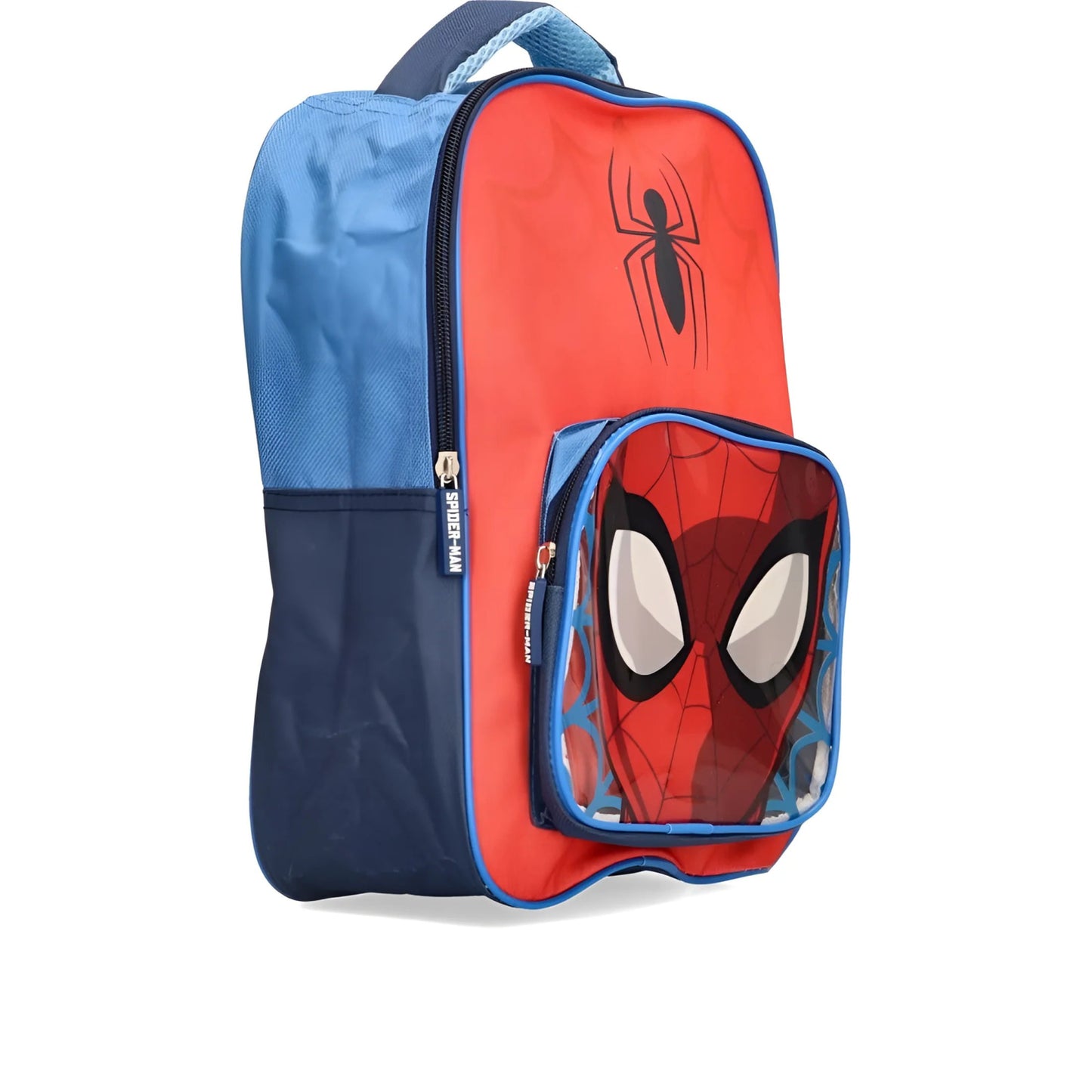 Mochila Infantil Spiderman Roja para Niños Escolar y Diario con Bolsillo Transparente Telarañas Azules Logotipo Oficial