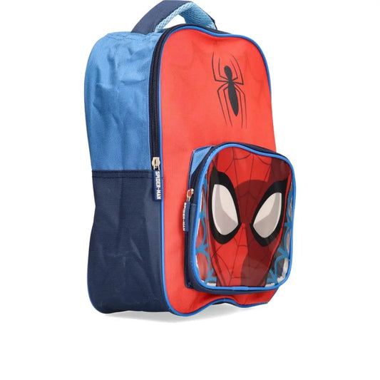 Mochila Infantil Spiderman Roja para Niños Escolar y Diario con Bolsillo Transparente Telarañas Azules Logotipo Oficial